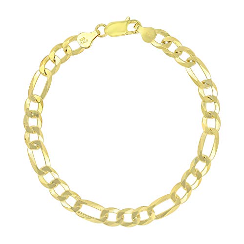 14K Gold or Rhodium Plated Silver Figaro Chain For Men | 1mm-13mm Thick | Solid 925 Figaro Italian Necklaces For Men - style: 6.60MM- Yellow