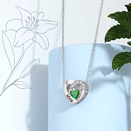SEVENWELL Jan-Dec Birthstone Charms for Pandora Bracelets, Heart Charm | Fits Most European Charm Bracelets, Sparkling Heart CZ, Birth Flower Engraved, Gift Ready, Nickel-Free - color: May Birthstone Charm