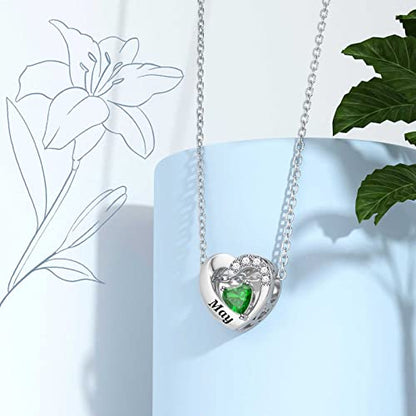 SEVENWELL Jan-Dec Birthstone Charms for Pandora Bracelets, Heart Charm | Fits Most European Charm Bracelets, Sparkling Heart CZ, Birth Flower Engraved, Gift Ready, Nickel-Free - color: May Birthstone Charm