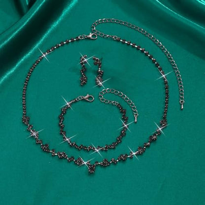 Prom Earrings Necklace Bracelet Set Elegant Crystal Rhinestone Necklace Earrings Bracelet Bridal Wedding Prom Dresses Costume Outfit Gold Jewelry Sets for Women - color: Black