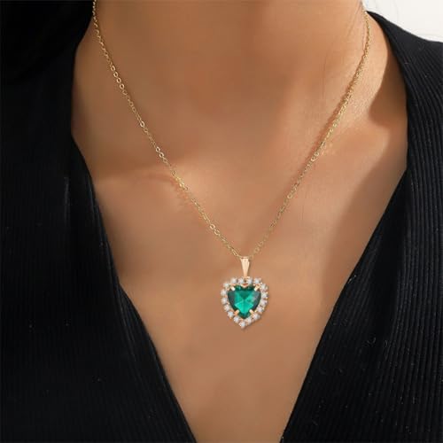 4 Pcs Heart Jewelry Set for Women fashion Cubic Zirconia Pendant Necklace Bracelet Earrings Dainty Open Ring Charm Prom Party, Birthday Valentines Mothers Day Christmas Jewelry Gift - style: Green