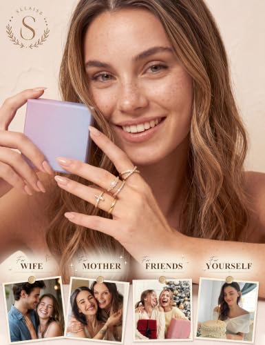 Sllaiss Stackable Gold Rings for Women Non-Tarnish 14K Gold Plated Ring Set | Non Tarnish, Dainty Stacking Ring Set, Ring Stack, Cubic Zirconia Thumb Rings, Promise Wedding Bands, Stackable Rings - color: 14K Gold Clear CZ