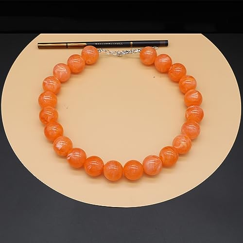 JNF Chunky Beaded Necklaces Women Large Big Ball Bead Choker Necklace Bold Statement Beads jewelry Gift - color: gemstone neckalce Orange