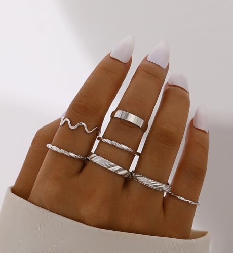 iF YOU 25 Pcs Gold Stackable Ring Set for Women, Chunky Knuckle Finger Midi Rings, Silver Simple Stacking Cute Rings Pack Trendy Stuff Jewelry Gift - style: 24 Silver thin rings