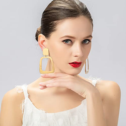 Matte Gold Silver Geometry Clip On Earrings for Women Retro Drop Clip Earrings for Women - style: gold square
