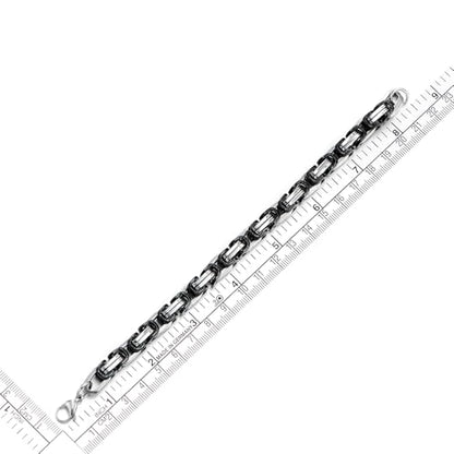 COOLSTEELANDBEYOND Mens Women New Stainless Steel Braided Link Bracelet Polished - color: B-Metal Color: Silver & Black