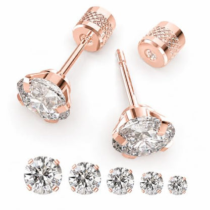 5-6 pairs Push-in Flat Back Stud Earrings Hypoallergenic Surgical Stainless Steel Cubic Zirconia Earrings Studs Set Multi-Pack, CZ Stud Earrings for Women Men Trendy Cartilage Stud Earrings 2-8mm - color: rose gold-4/5/6/7/8mm
