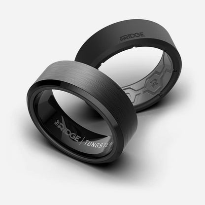 The Ridge Tungsten Rings For Men - Mens Wedding Band - Strong, Durable, and Scratch-Resistant Beveled Ring With Silicone Band - color: Gunmetal