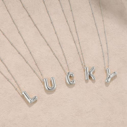 Ewrkbrㅤ Initial Necklaces for Women, 14k Gold Plated Bubble Letter Necklace Chunky Gold Necklace Dainty Charm Initial Necklaces for Women Trendy Custom Preppy Stocking Stuff Necklace Christmas Gifts - color: Silver, style: A1