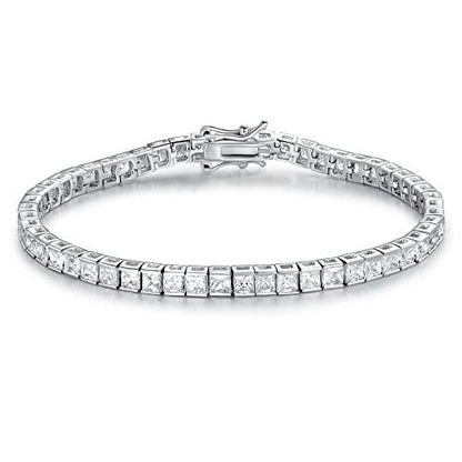 14K White Gold Plated 3.0mm Bracelet Classic Hypoallergenic Cubic Zirconia Tennis Bracelet for Women 6.0-8.5 Inch - size: 7 Inch