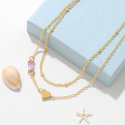 Birthstone Anklet with Heart Charm Layer Ankle Bracelet for Women, 14K Gold Plated Adjustable Chain Stackable Trendy Jewelry Gift for Her, Mom, Friend, Wife - style: 6-June