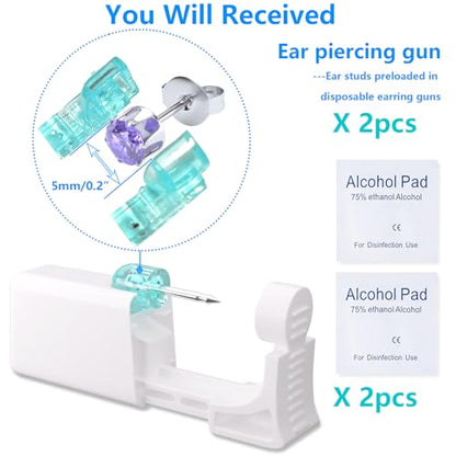 Ear Piercing Kit - Disposable Piercing Gun Preloaded with Different Style 5 mm Studs, at Home Self Piercer Kit (Silver Crown - Purple Zircon) - color: Silver Crown - Purple Zircon