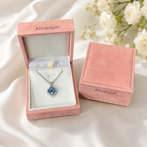 Green/Blue Zircon 4-Leaf Clover Jewelry Set – Necklace, Ring, Earrings – Women's Wedding & Evening Gift for Wife, Girlfriend, Mother – Comes with Gift Box - color: Blue Necklace