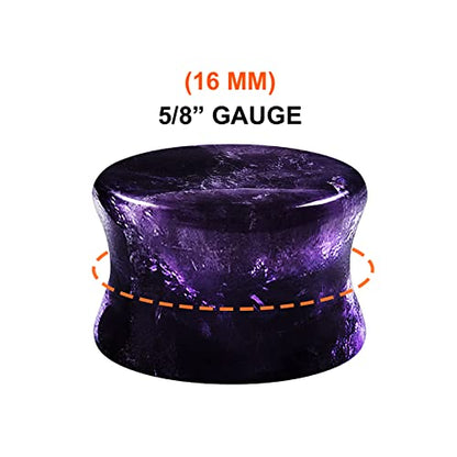Organic Stone Amethyst Double Flared Saddle Ear Gauge Double Flare plugs Stretcher Lobe Earring Piercing Jewelry Choose Sizes - color: 2pcs-5/86" (16mm)-Stone