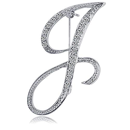 Letter Brooch Pins Initial Rhinestone Brooch for Women Crafts Silvery A-Z - color: Silver J