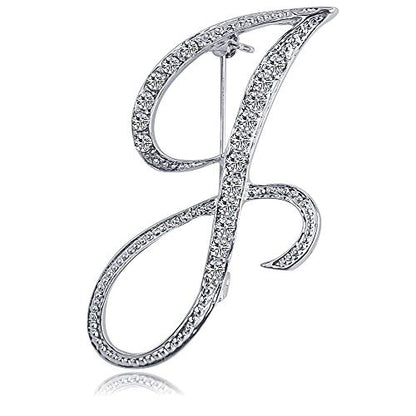 Letter Brooch Pins Initial Rhinestone Brooch for Women Crafts Silvery A-Z - color: Silver J