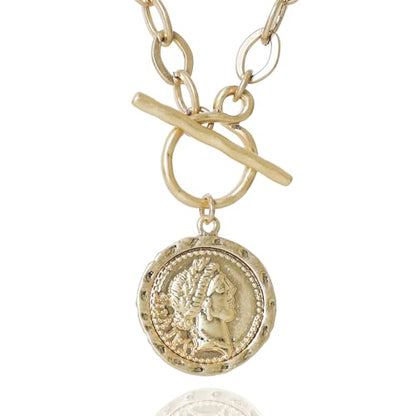 MISS SECRET Chunky Gold Necklaces for Women Coin Statement Necklace Antique Silver and Gold Chain Thick Toggle Pendant Trendy Fashion Jewelry - style: Worn Gold