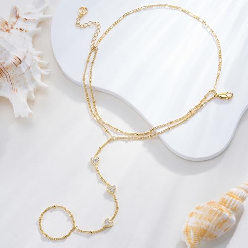 Cicy Bell Hand Chain Bracelets for Women 18K Gold Plated | Layered Stackable Dainty Ring Bracelets, Adjustable Satellite Bead Dot Link Finger Bracelets - color: Style G-Gold