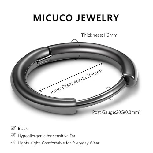 micuco Small Hoop Earrings for Women, Tiny Cartilage Hoop Earrings for Men | Helix Daith Tragus Ear Hugging Hoop Earrings Sleeper Hypoallergenic Earrings - style: B5: 6mm Black (1 Pairs)