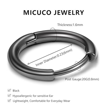 micuco Small Hoop Earrings for Women, Tiny Cartilage Hoop Earrings for Men | Helix Daith Tragus Ear Hugging Hoop Earrings Sleeper Hypoallergenic Earrings - style: B5: 6mm Black (1 Pairs)