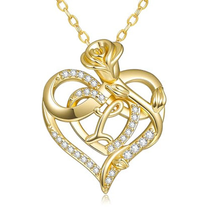 14k Gold Heart Initial Necklaces for Women, Dainty Letter Pendant Chain Necklace, Letter A to Z Initial Jewelry, Anniversary Birthday Gifts for Her Wife Mom Daughter - style: Letter L