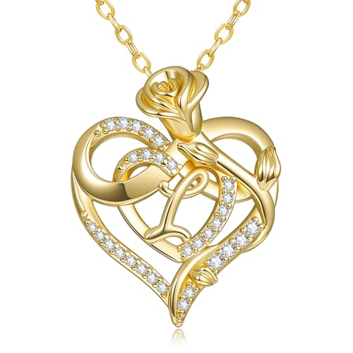 14k Gold Heart Initial Necklaces for Women, Dainty Letter Pendant Chain Necklace, Letter A to Z Initial Jewelry, Anniversary Birthday Gifts for Her Wife Mom Daughter - style: Letter L