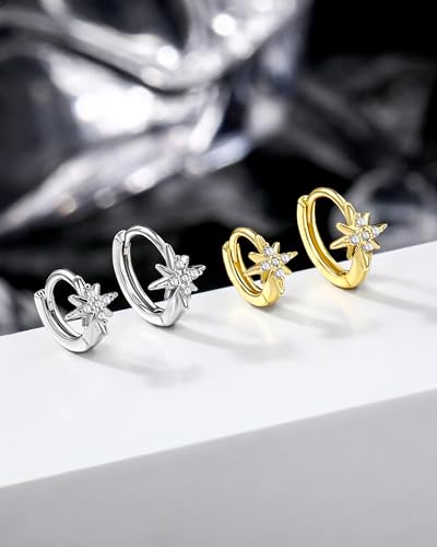 Clicker Rook Earrings, 20G Star Rook Piercing Jewelry, Stainless Steel Helix lobe Earrings Silver/Gold - color: WG-8MM