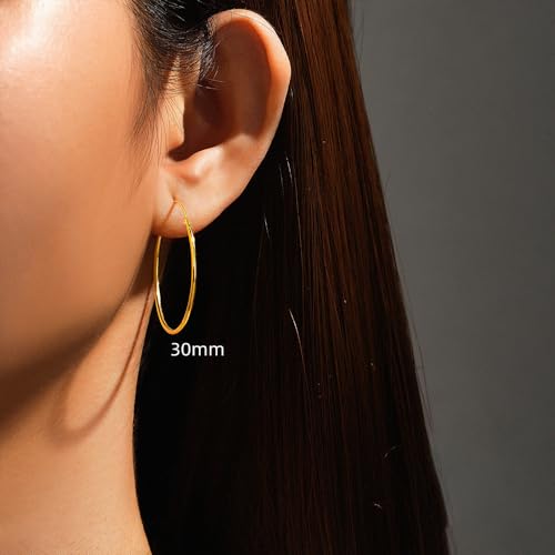 Chic 925 Sterling Silver Big Hoop Earrings Minimalist Round Circle Endless Large Huggie Hoops Statement Earrings 50/60/70/90mm Hypoallergenic Fashion Jewelry Gifts for Women Girls - style: 30mm Gold