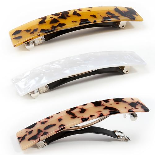 Mistofu Acrylic Hair Barrettes for Women, French Tortoise Clip Set | 3.54 in, Flat Clip For Thick & Long Hair, French-style barrette, Gift for women and girls - color: Multi-colored