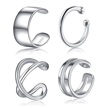 CHIC & ARTSY 925 Sterling Silver Ear Cuffs for Women, Non Piercing Clip On Cartilage Cuffs, Adjustable Fake Conch & Helix Earrings, Gold Plated & Oxidized Various Styles - color: ear cuff #3