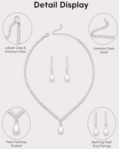 STONEFANS Gold/Silver Jewelry Sets for Women - Dainty Silver Rhinestone Necklace Earring Set Crystal Wedding Jewelry Sets for Brides Prom Accessories Bridesmaid Gifts - color: Pearl-Silver