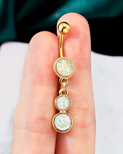 Dangle Belly Button Rings Gold Belly Button Ring Dangling 14G 10MM Sparkly Gold Belly Navel Piercing Jewelry 316L Stainless Steel - color: White