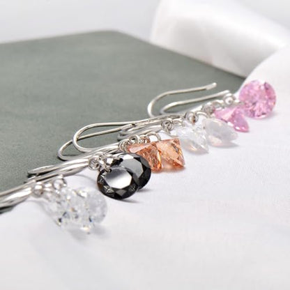 8 MM Cubic Zirconia Bare Diamond Cut Crystal Dangle Earrings for Women - color: Black