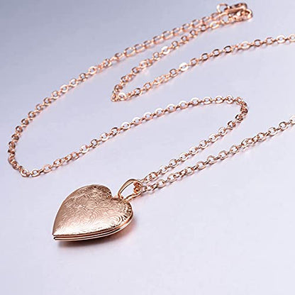 U7 Custom Photo Locket Necklace - Oval & Heart Shaped Locket - Gold/Silver/Rose Gold Personalized Image Necklaces for Women - color: 02-Rose Gold Flower Heart, style: a. locket only