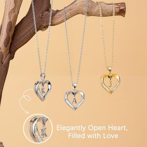 Turandoss Heart Initial Necklaces for Women - Dainty 14K Gold Plated CZ Heart Pendant Necklace with Tiny Letter A-Z, Non Tarnish Waterproof Trendy Jewelry Gifts for Mom Wife Girlfriend - color: Gold, style: T
