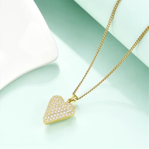 Rnivida Small Cz Pave Puff Heart Necklace for Women - color: L Heart - Gold