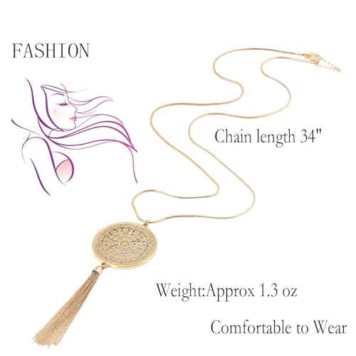 MOLOCH Long Necklaces For Woman Disk Circle Pendant Necklaces Tassel Fringe Necklace Set Statement Pendant - color: A:gold