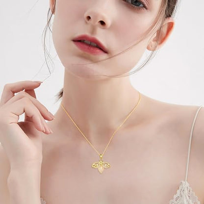 VONALA Gold Bee Pendant Necklace 925 Sterling Silver Bumblebee Jewelry Birthday Gifts for Women Daughter - style: Bee and Jade