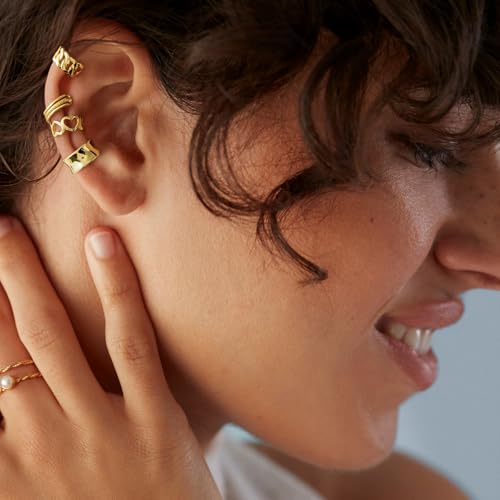 CHIC & ARTSY 925 Sterling Silver Ear Cuffs for Women, Non Piercing Clip On Cartilage Cuffs, Adjustable Fake Conch & Helix Earrings, Gold Plated & Oxidized Various Styles - color: ear cuff #18