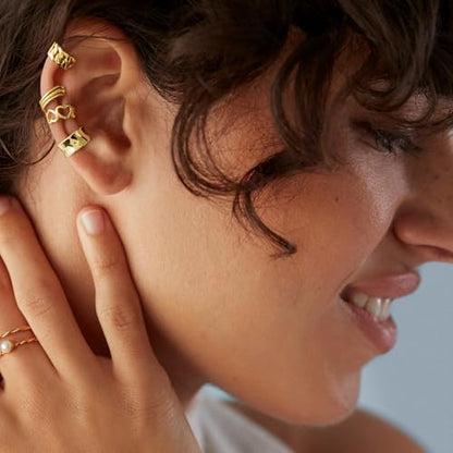 CHIC & ARTSY 925 Sterling Silver Ear Cuffs for Women, Non Piercing Clip On Cartilage Cuffs, Adjustable Fake Conch & Helix Earrings, Gold Plated & Oxidized Various Styles - color: ear cuff #18