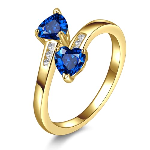 Yaresul 1CT Adjustable Women Heart Ring 14K Gold Plated Birthstone Rings for Women Promise Ring for her Simulated Gemstone Statement Stackable Band Width 2mm Open Size 5~9 - color: I-September-Created Sapphire