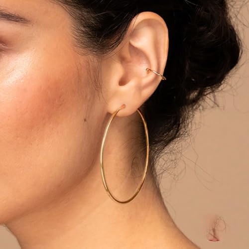 Chic 925 Sterling Silver Big Hoop Earrings Minimalist Round Circle Endless Large Huggie Hoops Statement Earrings 50/60/70/90mm Hypoallergenic Fashion Jewelry Gifts for Women Girls - style: 50mm Gold