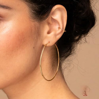 Chic 925 Sterling Silver Big Hoop Earrings Minimalist Round Circle Endless Large Huggie Hoops Statement Earrings 50/60/70/90mm Hypoallergenic Fashion Jewelry Gifts for Women Girls - style: 50mm Gold