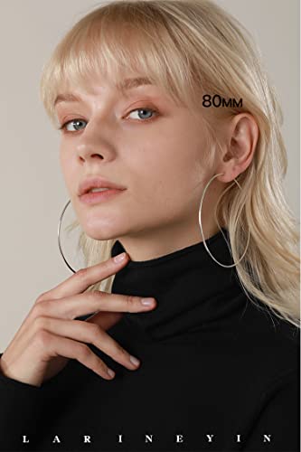 Chic 925 Sterling Silver Big Hoop Earrings Minimalist Round Circle Endless Large Huggie Hoops Statement Earrings 50/60/70/90mm Hypoallergenic Fashion Jewelry Gifts for Women Girls - style: 80mm