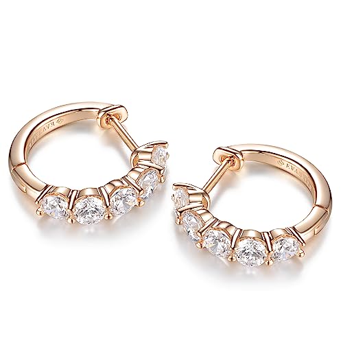 Evabelle Gold Hoop Earrings for Women 14K Real Gold Plated Cubic Zirconia Diamond Hoop Earrings Huggie Hoop Earring Women Earrings Earring for Men 925 Sterling Silver Post Hypoallergenic - color: Hoops 03-14K Rose Gold Plated