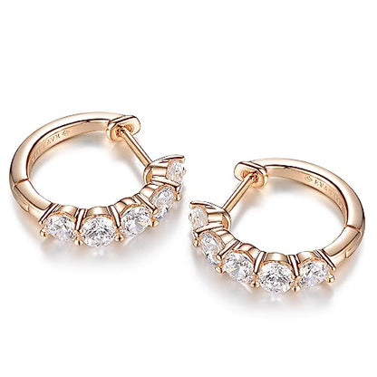 Evabelle Gold Hoop Earrings for Women 14K Real Gold Plated Cubic Zirconia Diamond Hoop Earrings Huggie Hoop Earring Women Earrings Earring for Men 925 Sterling Silver Post Hypoallergenic - color: Hoops 03-14K Rose Gold Plated