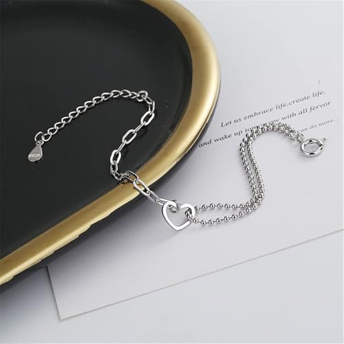 925 Sterling Silver Plated Bracelets for Women Love Heart Charm Chain Bracelet Bangle Fashion Jewelry Gifts - style: paperclip-heart