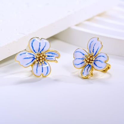 Clip on Earrings Women, 14K Gold Plated Earrings for Sensitive Ears, Fashion Women's Earrings Jewelry Birthday Gift for Wife Grandma Daughter Girls on Christmas Thanksgiving - color: Blue Gradient Earrings
