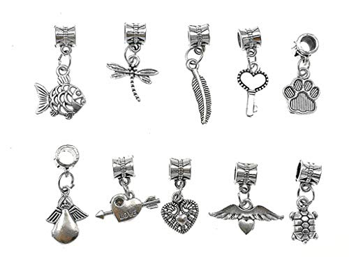 Alloy Dangle Spacer Beads Bails Connector with Multistyle Pendant Charm Dangler for DIY Bracelet Necklace Jewelry Making Accessaries(40pcs,Tibetan Silver Tone) - color: Tibetan Silver Tone