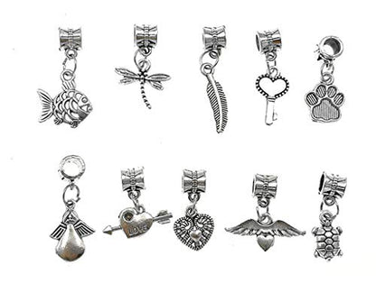 Alloy Dangle Spacer Beads Bails Connector with Multistyle Pendant Charm Dangler for DIY Bracelet Necklace Jewelry Making Accessaries(40pcs,Tibetan Silver Tone) - color: Tibetan Silver Tone